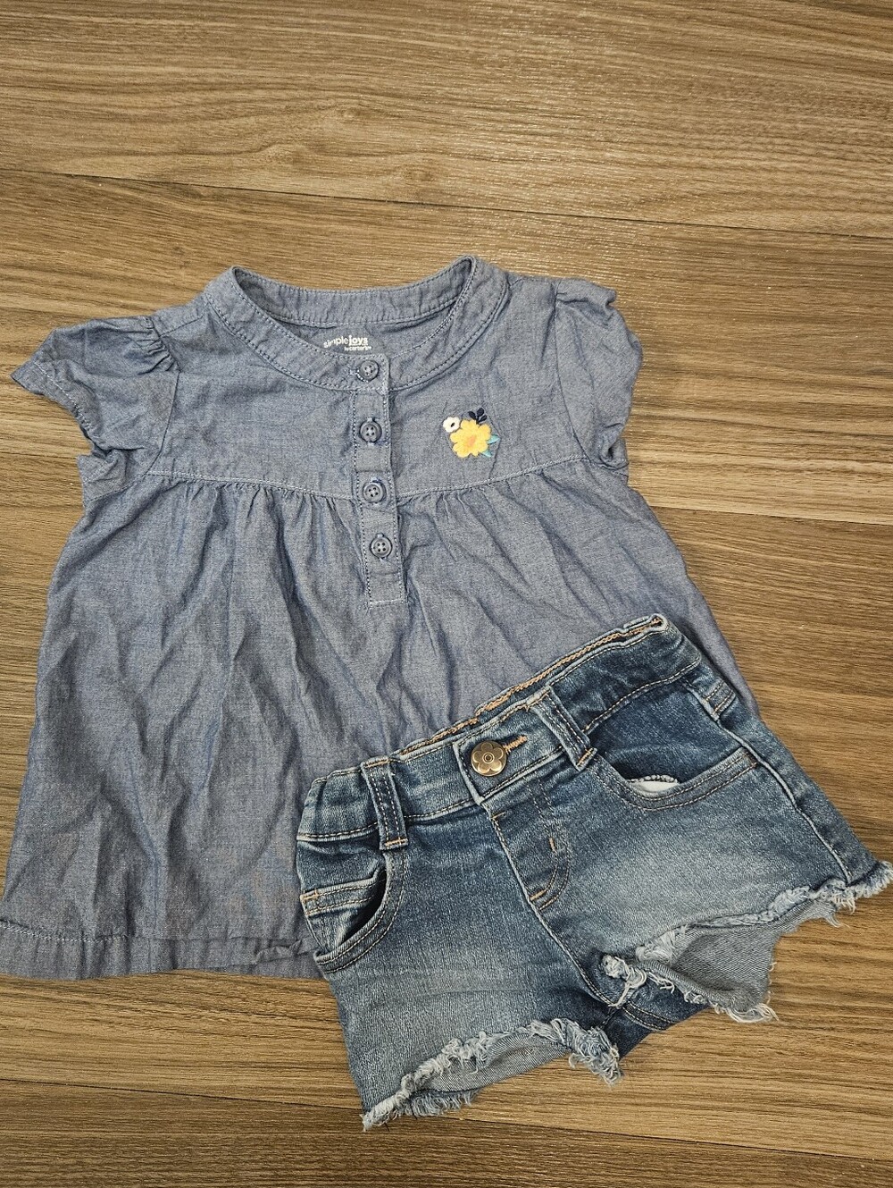 Carter’s Girls 2T Chambray Floral Top & Distressed Denim Shorts Set